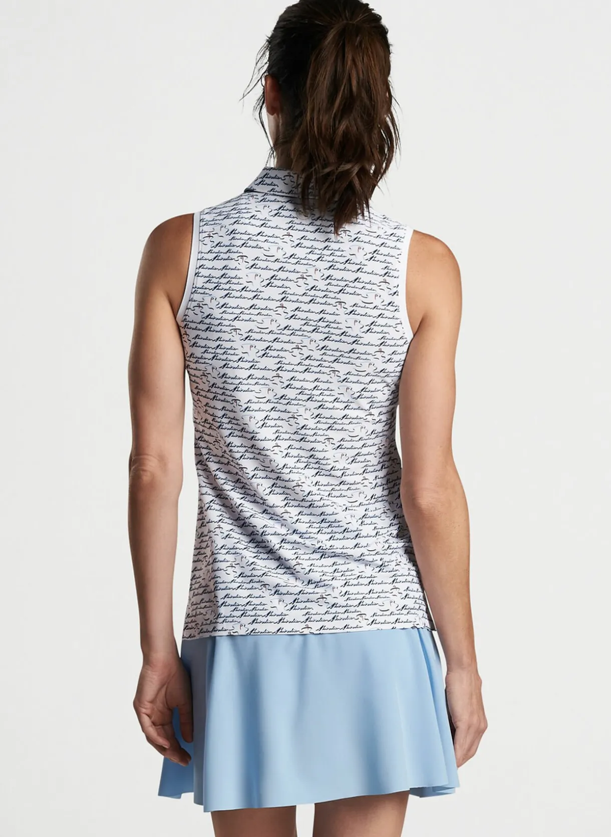 Banded Sport Mesh Birdie Print Sleeveless Button Polo