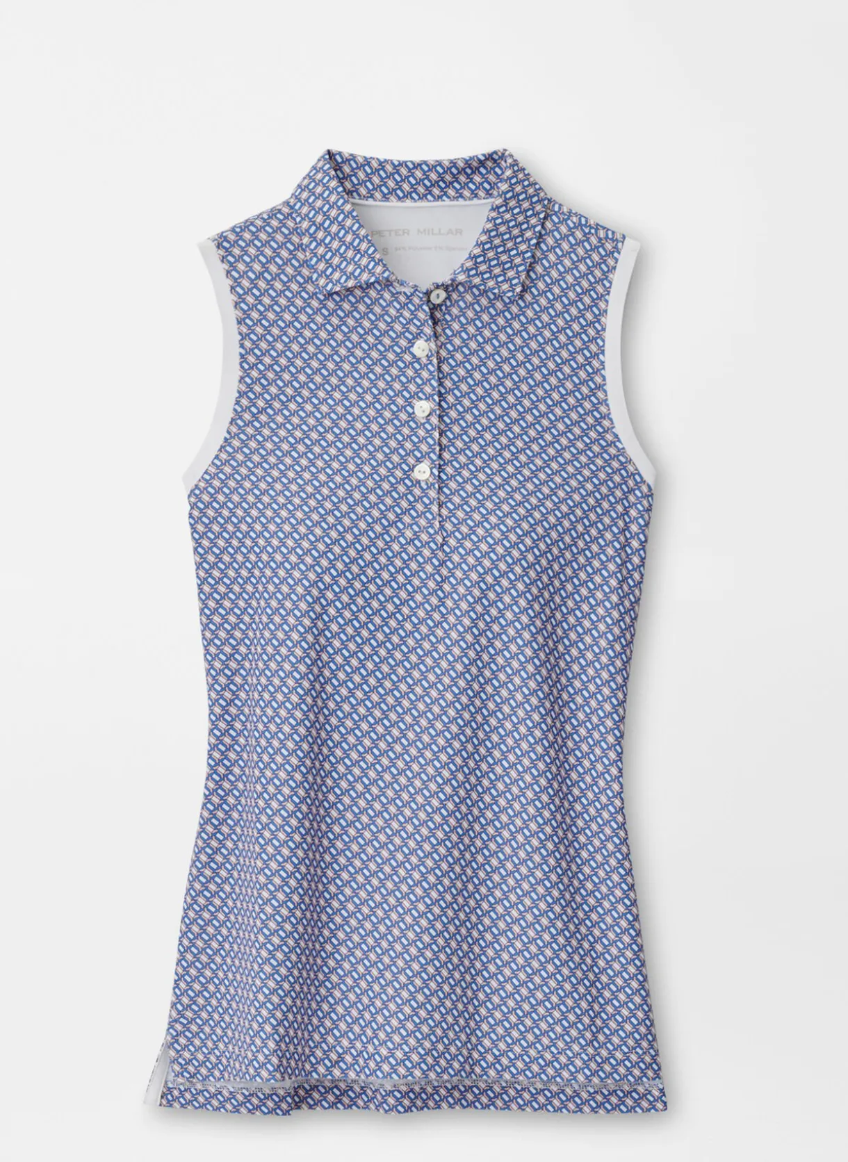 Banded Sport Mesh Links Print Sleeveless Button Polo