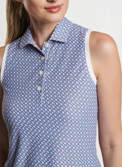 Banded Sport Mesh Links Print Sleeveless Button Polo