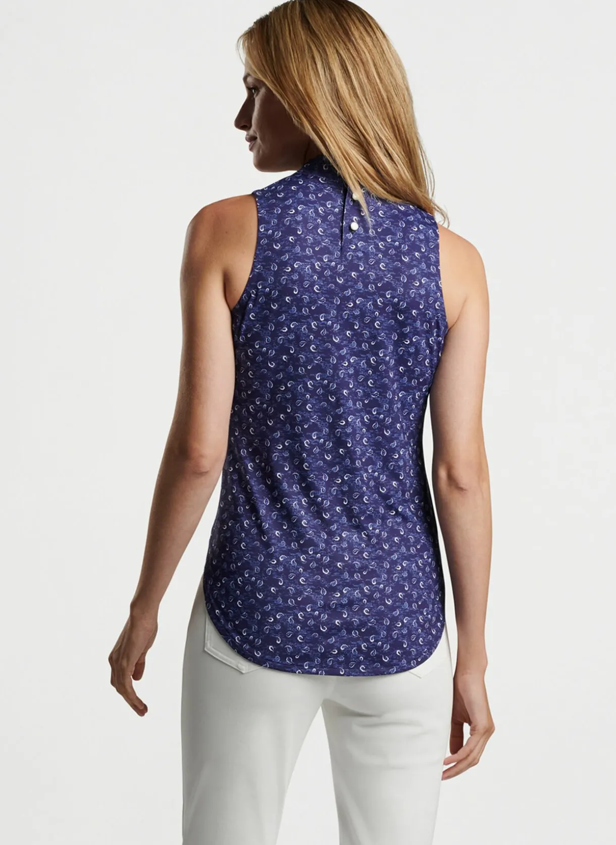 Scottie Tossed Paisley Print Sleeveless Mock Neck Shell