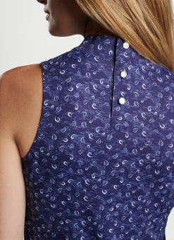 Scottie Tossed Paisley Print Sleeveless Mock Neck Shell